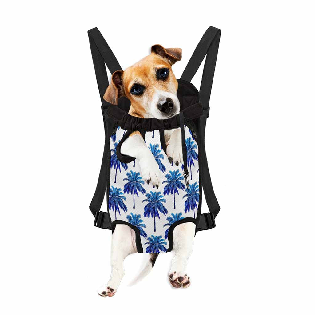 Blue Palm Tree Pattern Print Pet Carrier Backpack