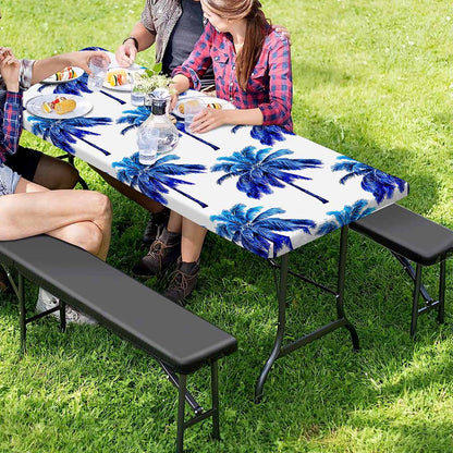 Blue Palm Tree Pattern Print Picnic Table Cover