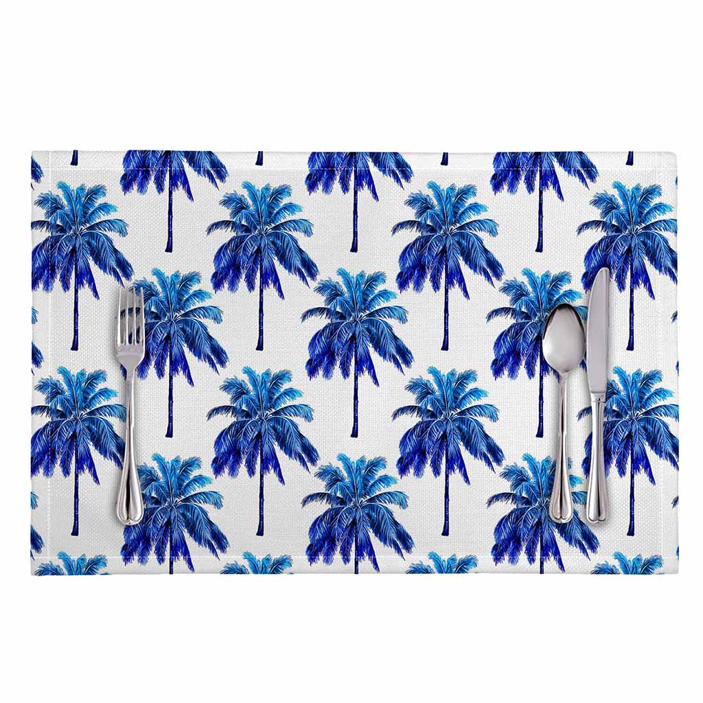 Blue Palm Tree Pattern Print Placemat