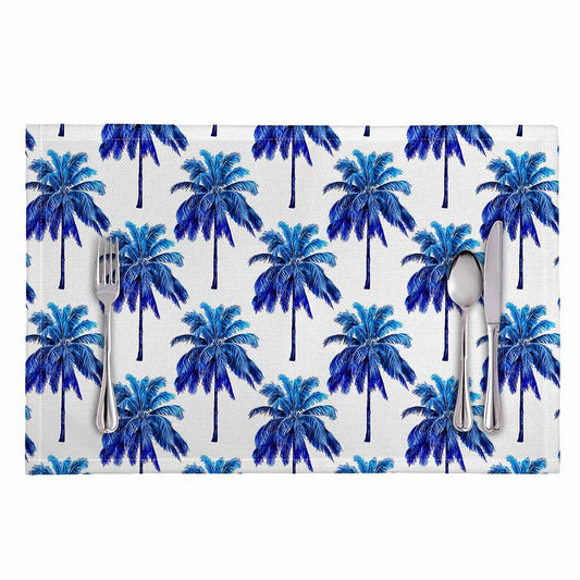 Blue Palm Tree Pattern Print Placemat