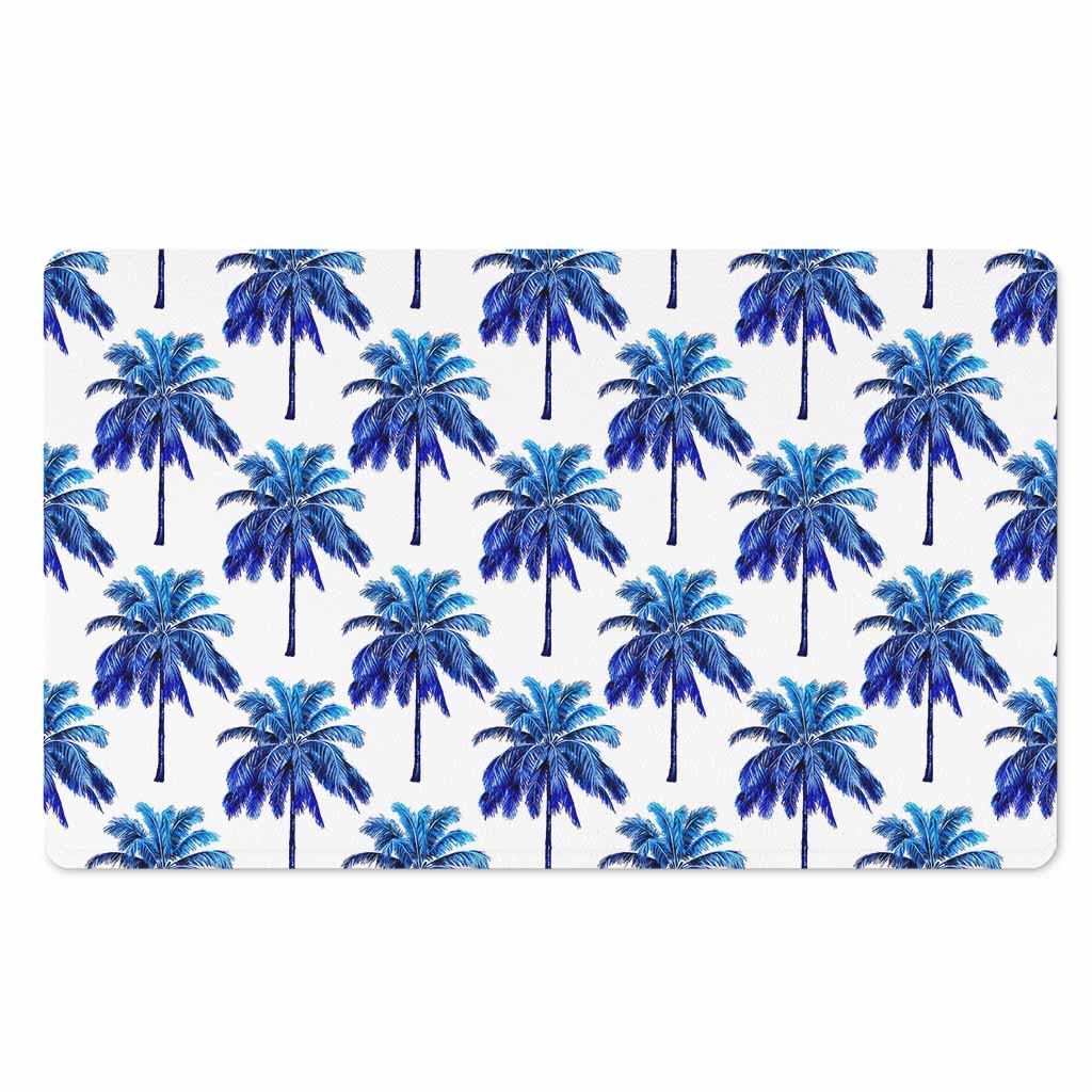 Blue Palm Tree Pattern Print Polyester Doormat
