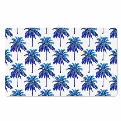 Blue Palm Tree Pattern Print Polyester Doormat