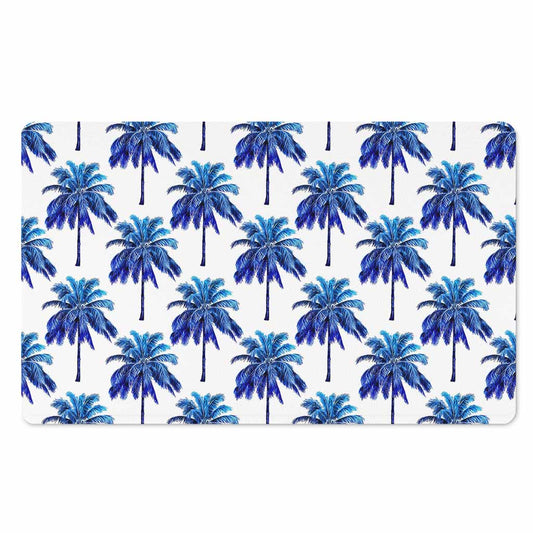 Blue Palm Tree Pattern Print Polyester Doormat