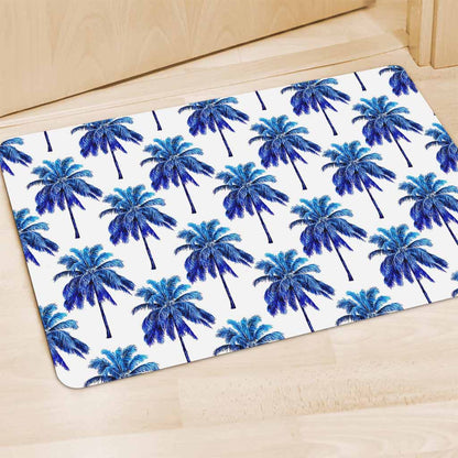 Blue Palm Tree Pattern Print Polyester Doormat