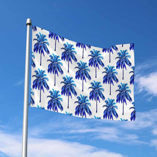 Blue Palm Tree Pattern Print Polyester Flag