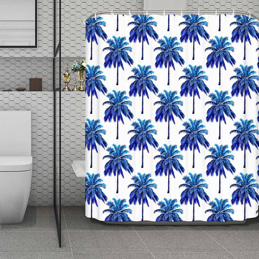 Blue Palm Tree Pattern Print Polyester Shower Curtain