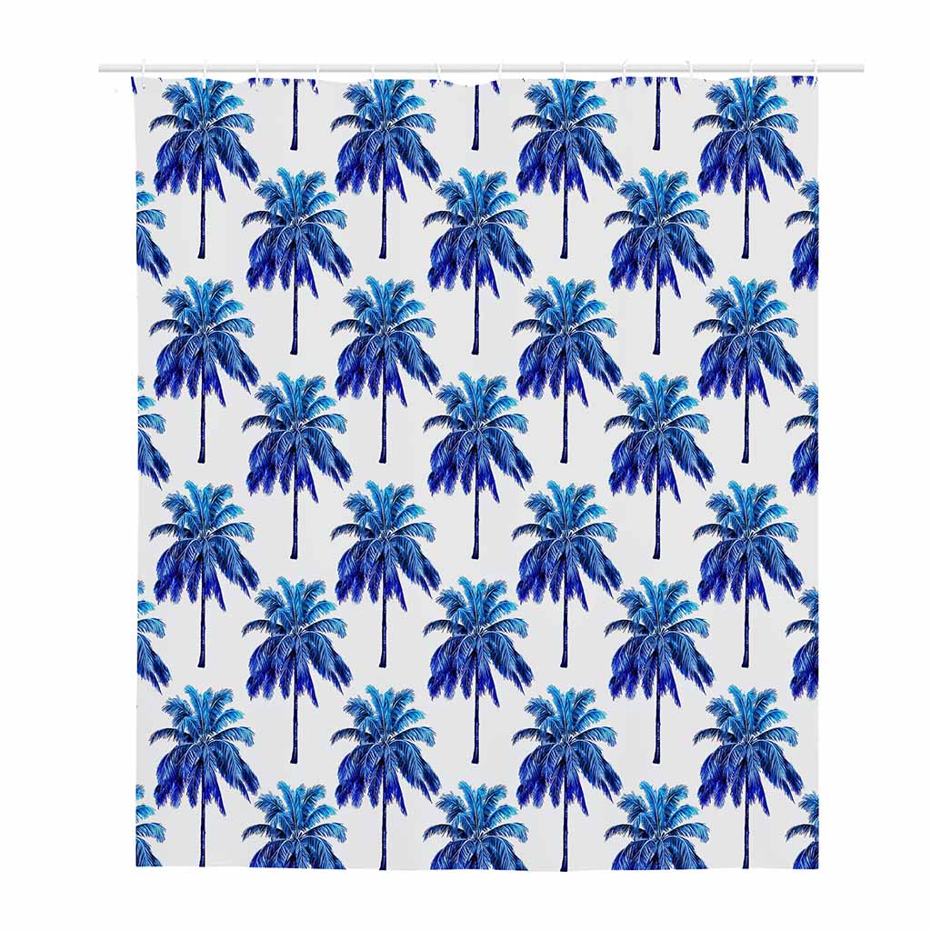 Blue Palm Tree Pattern Print Polyester Shower Curtain