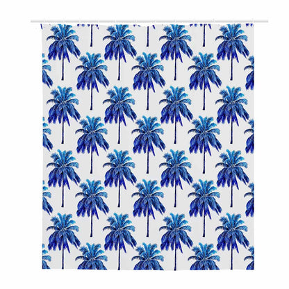 Blue Palm Tree Pattern Print Polyester Shower Curtain