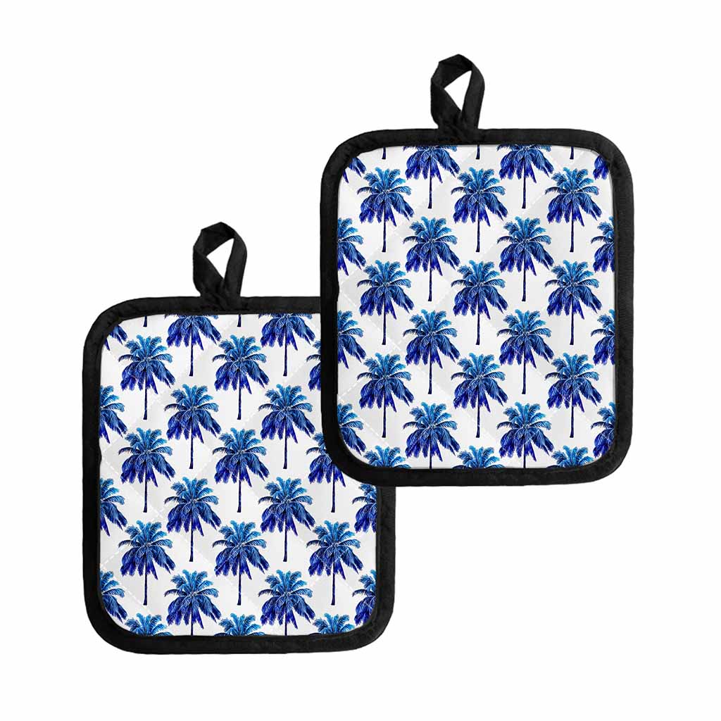 Blue Palm Tree Pattern Print Pot Holders