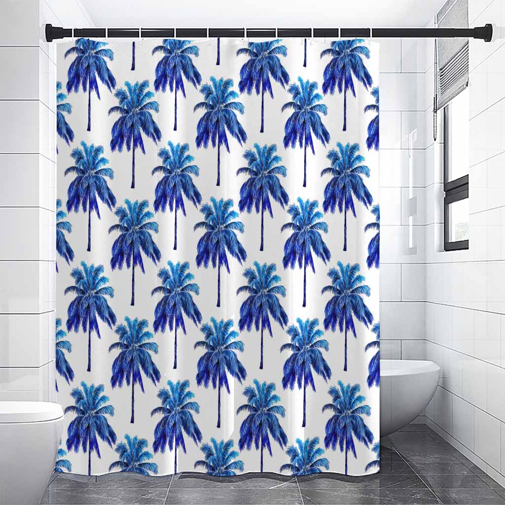 Blue Palm Tree Pattern Print Premium Shower Curtain