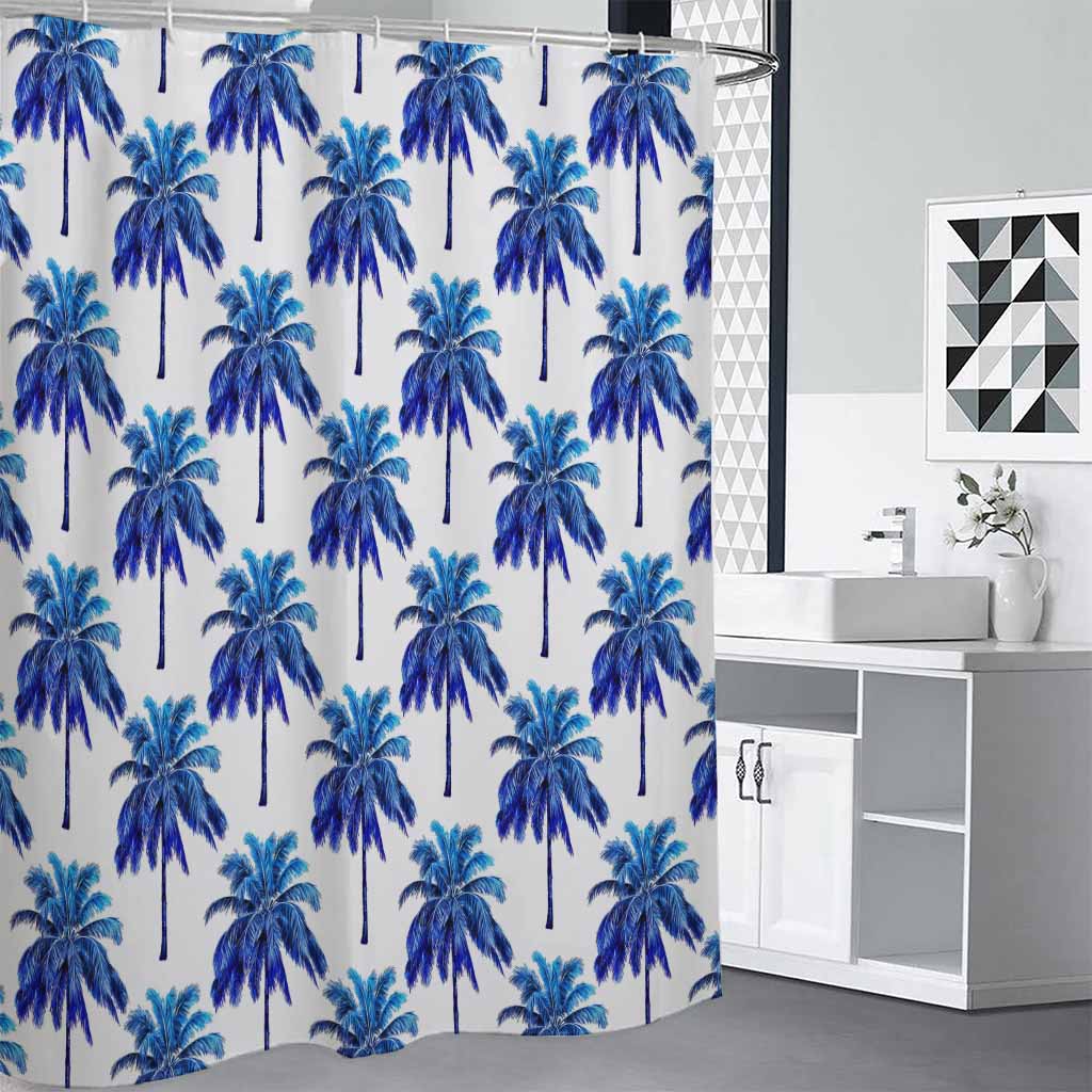 Blue Palm Tree Pattern Print Premium Shower Curtain