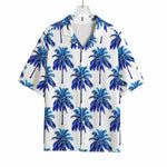 Blue Palm Tree Pattern Print Rayon Hawaiian Shirt