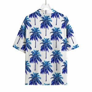 Blue Palm Tree Pattern Print Rayon Hawaiian Shirt