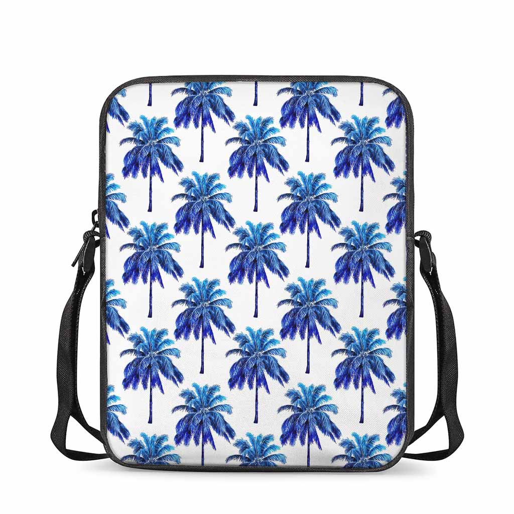 Blue Palm Tree Pattern Print Rectangular Crossbody Bag