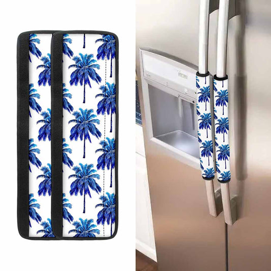 Blue Palm Tree Pattern Print Refrigerator Handle Covers