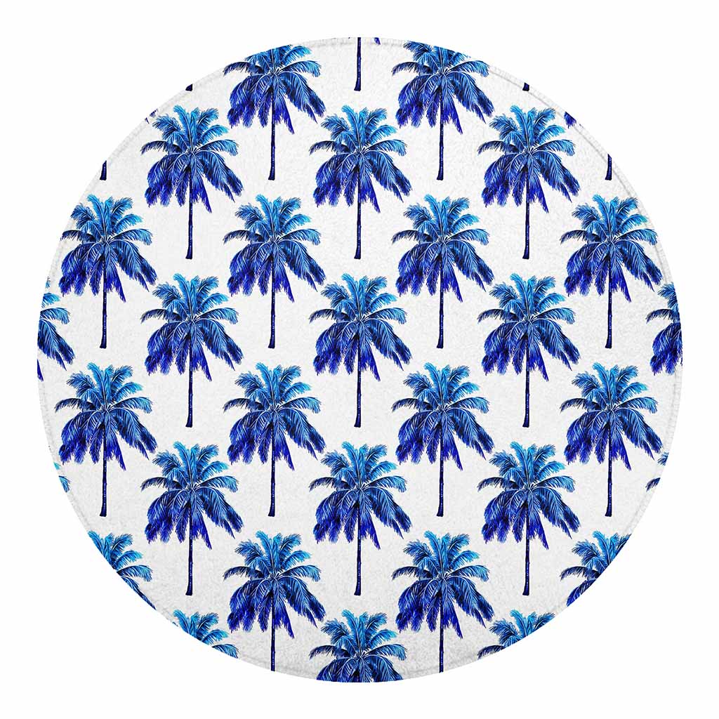 Blue Palm Tree Pattern Print Round Blanket