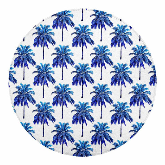 Blue Palm Tree Pattern Print Round Blanket