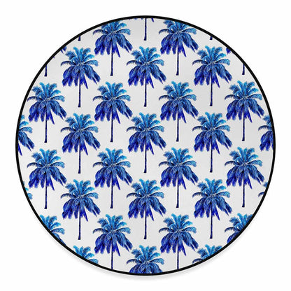 Blue Palm Tree Pattern Print Round Floor Mat