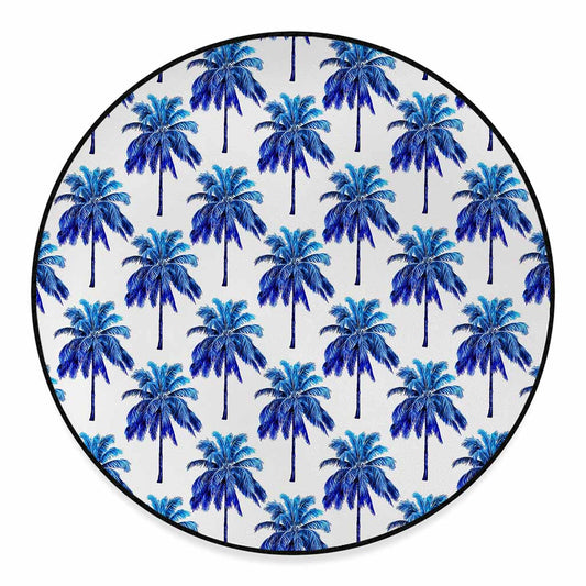 Blue Palm Tree Pattern Print Round Floor Mat