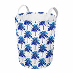 Blue Palm Tree Pattern Print Round Laundry Basket