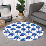 Blue Palm Tree Pattern Print Round Rug