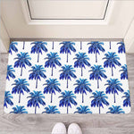 Blue Palm Tree Pattern Print Rubber Doormat