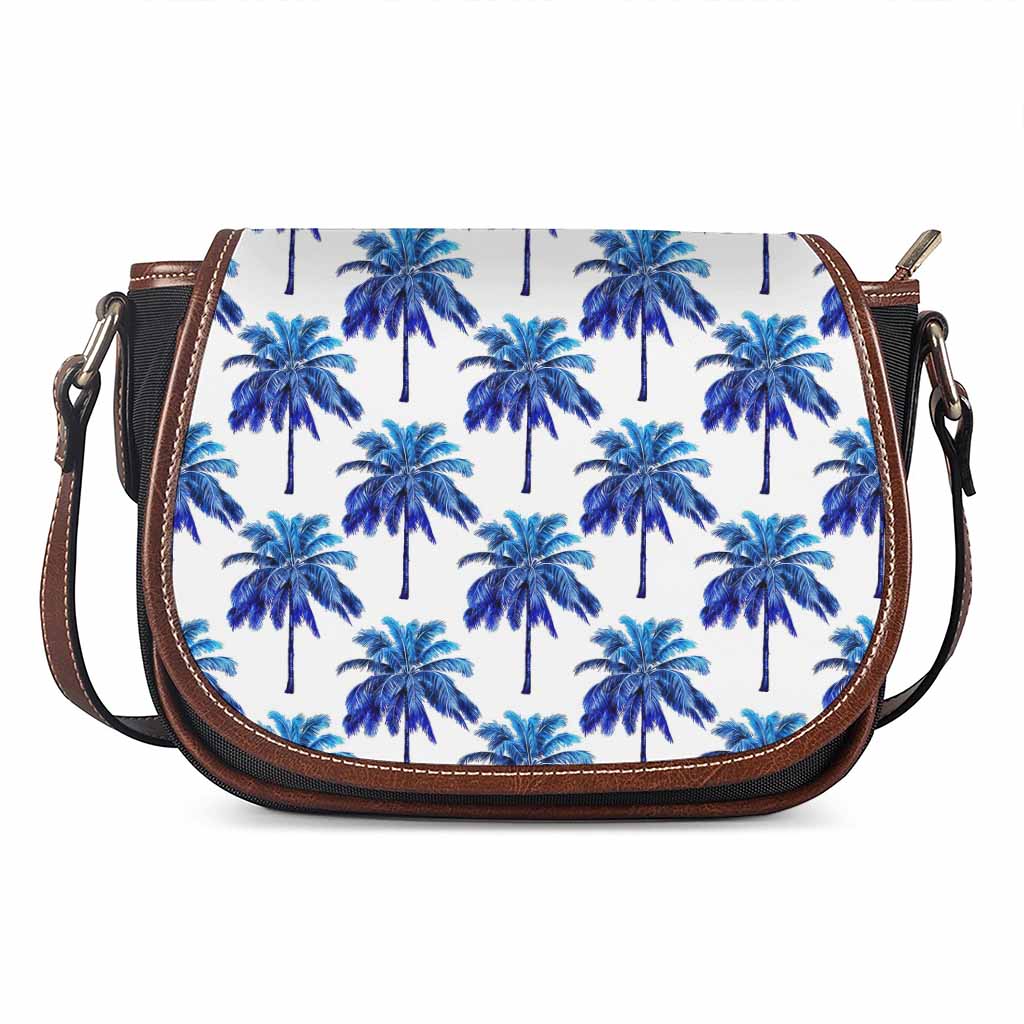 Blue Palm Tree Pattern Print Saddle Bag
