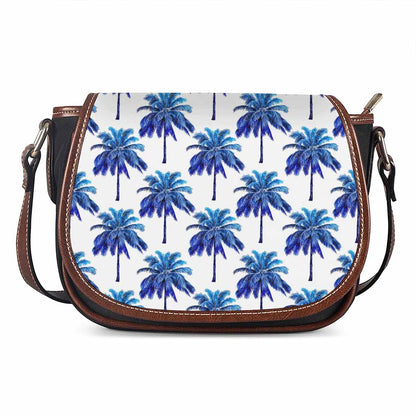 Blue Palm Tree Pattern Print Saddle Bag