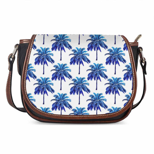 Blue Palm Tree Pattern Print Saddle Bag