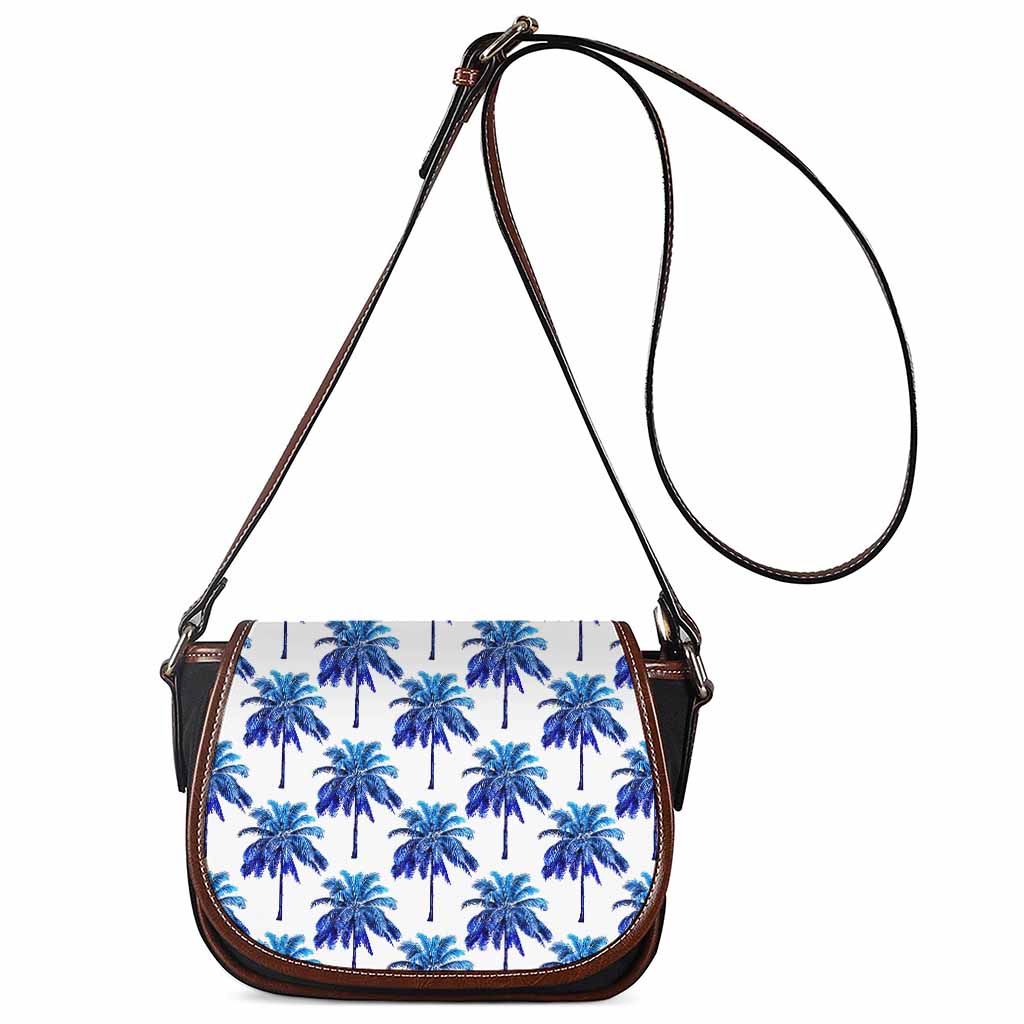 Blue Palm Tree Pattern Print Saddle Bag