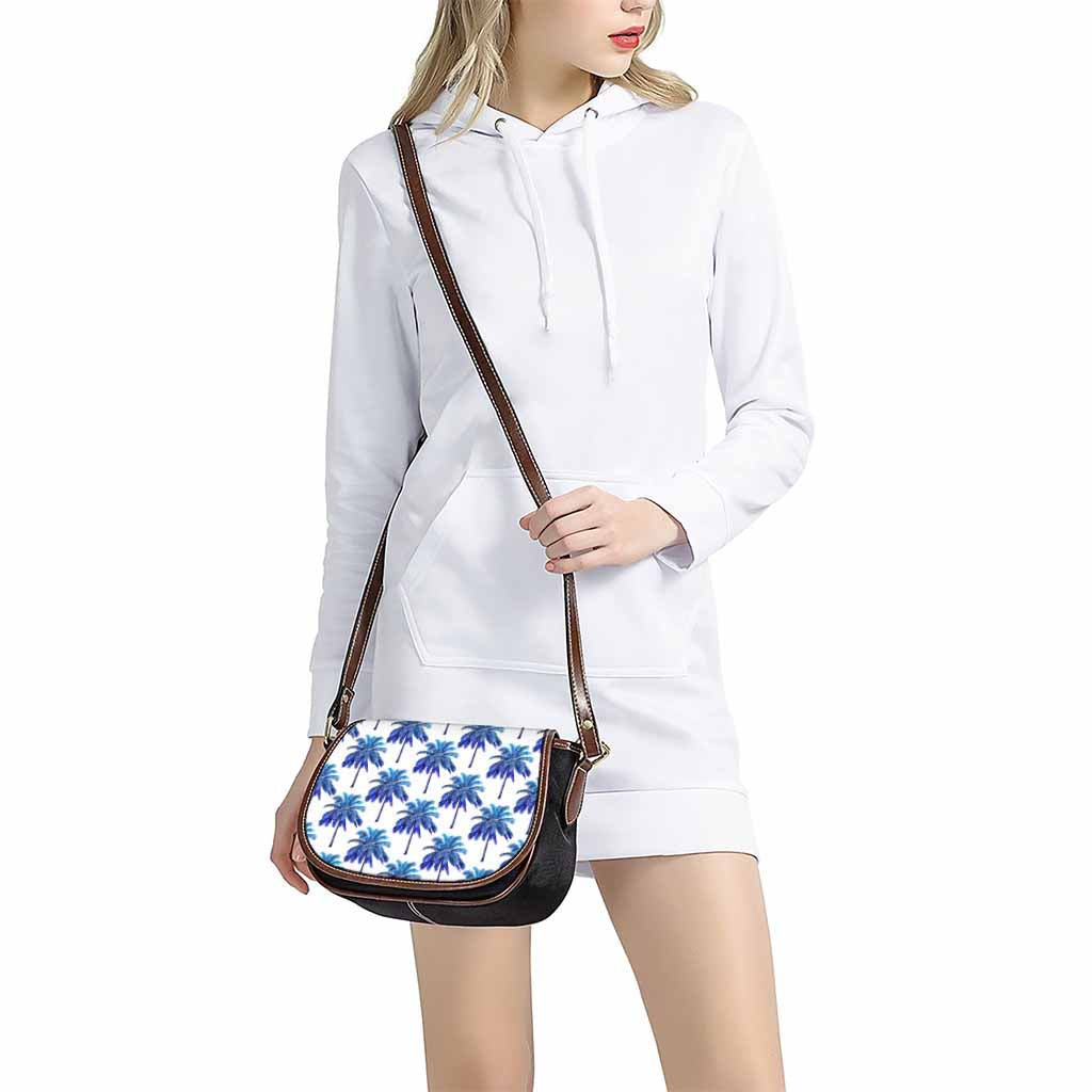 Blue Palm Tree Pattern Print Saddle Bag