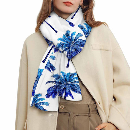 Blue Palm Tree Pattern Print Scarf