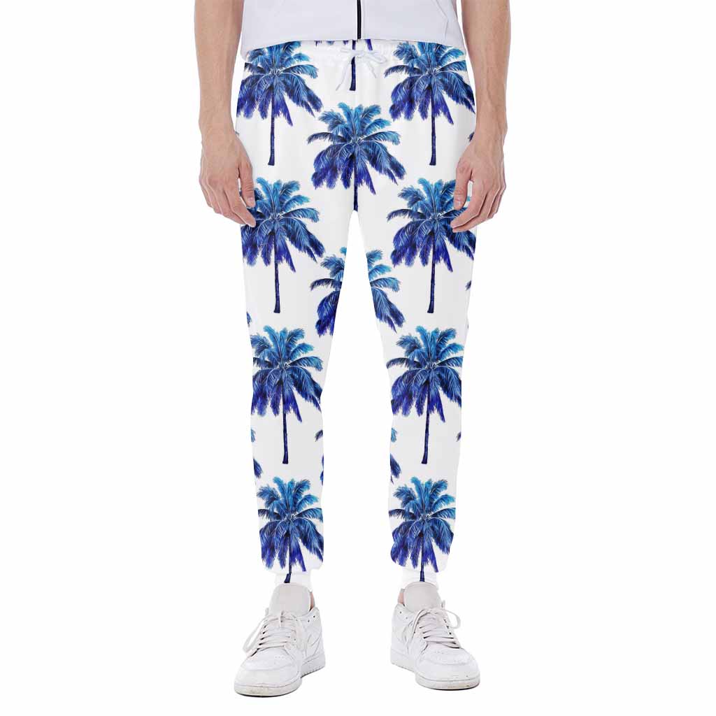 Blue Palm Tree Pattern Print Scuba Joggers