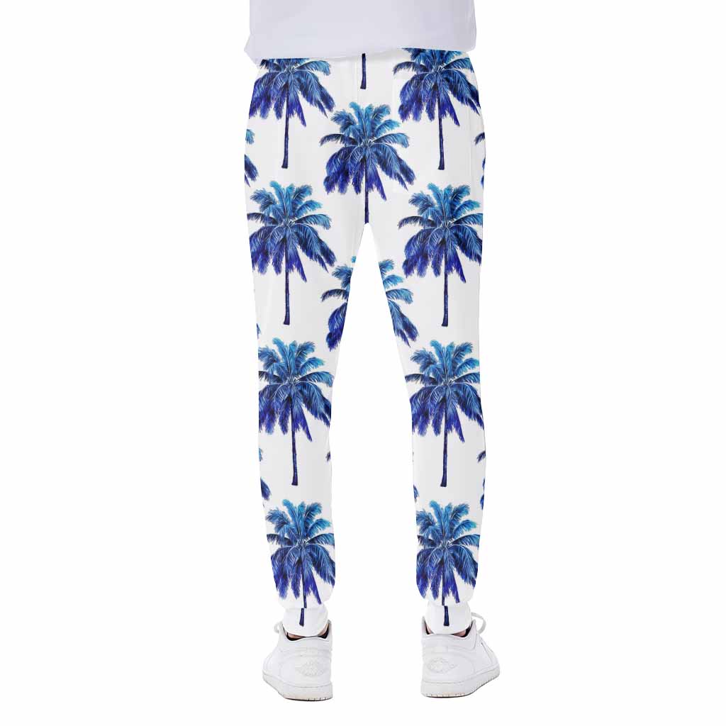 Blue Palm Tree Pattern Print Scuba Joggers