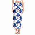 Blue Palm Tree Pattern Print Side Slit Maxi Skirt