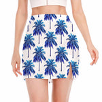 Blue Palm Tree Pattern Print Side Slit Mini Skirt