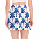 Blue Palm Tree Pattern Print Side Slit Mini Skirt