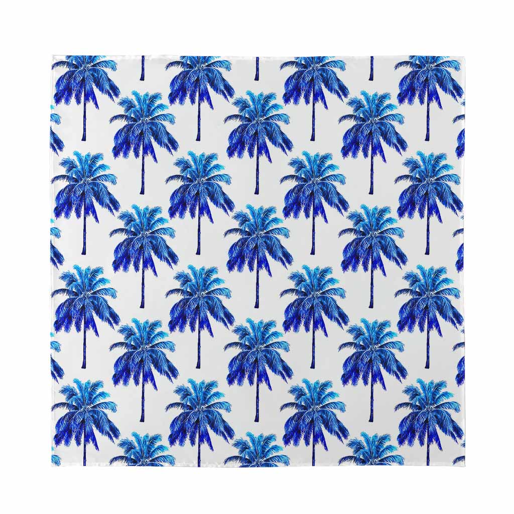 Blue Palm Tree Pattern Print Silk Bandana
