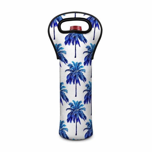 Blue Palm Tree Pattern Print Single Neoprene Wine Tote
