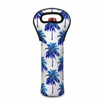 Blue Palm Tree Pattern Print Single Neoprene Wine Tote