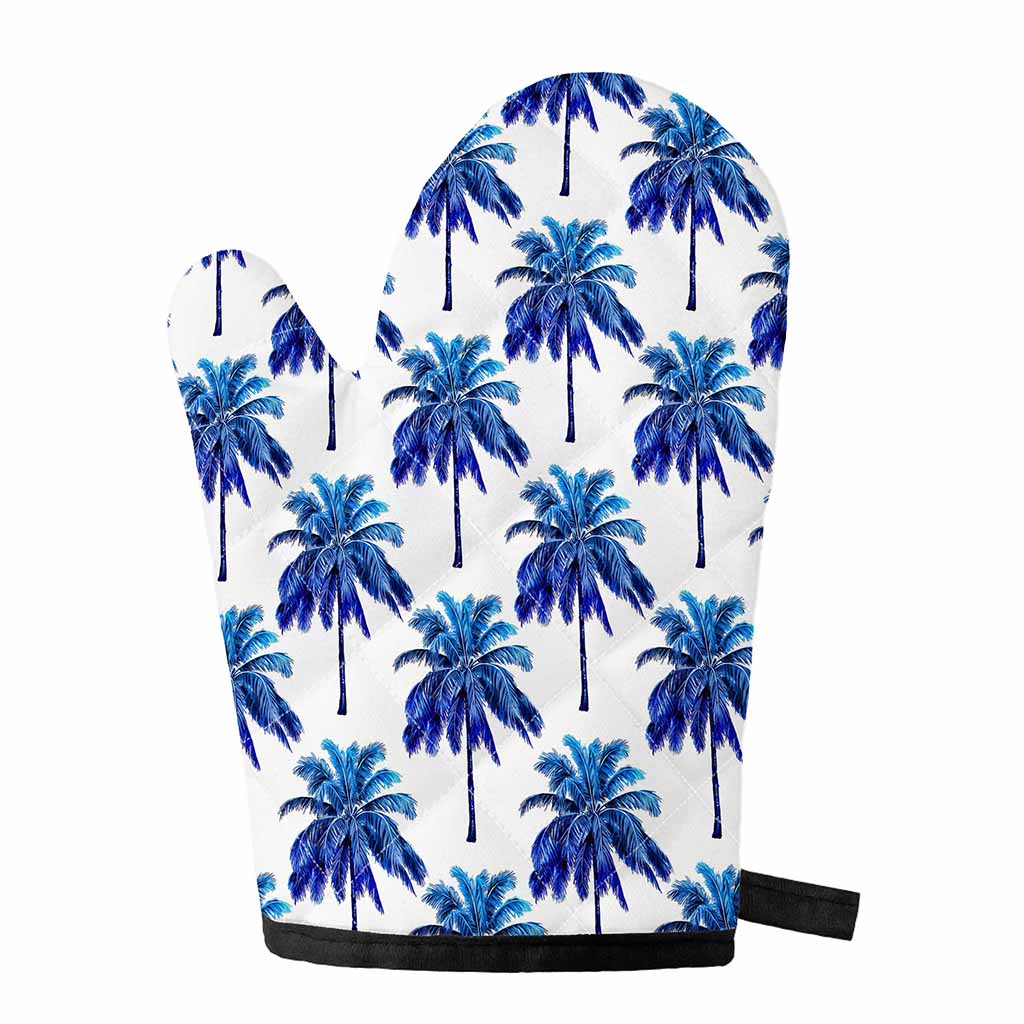 Blue Palm Tree Pattern Print Single Oven Mitt