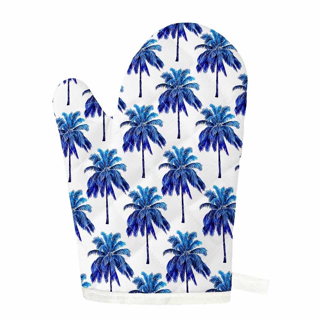Blue Palm Tree Pattern Print Single Oven Mitt