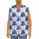 Blue Palm Tree Pattern Print Sleeveless Baseball Jersey