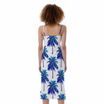 Blue Palm Tree Pattern Print Slim Fit Midi Cami Dress