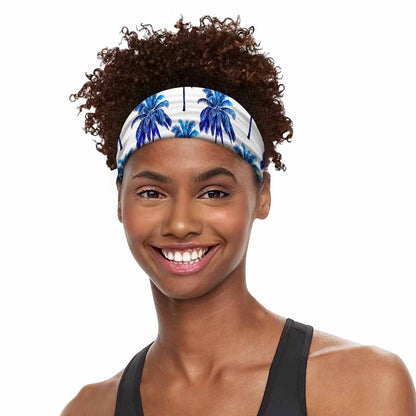 Blue Palm Tree Pattern Print Sports Headband