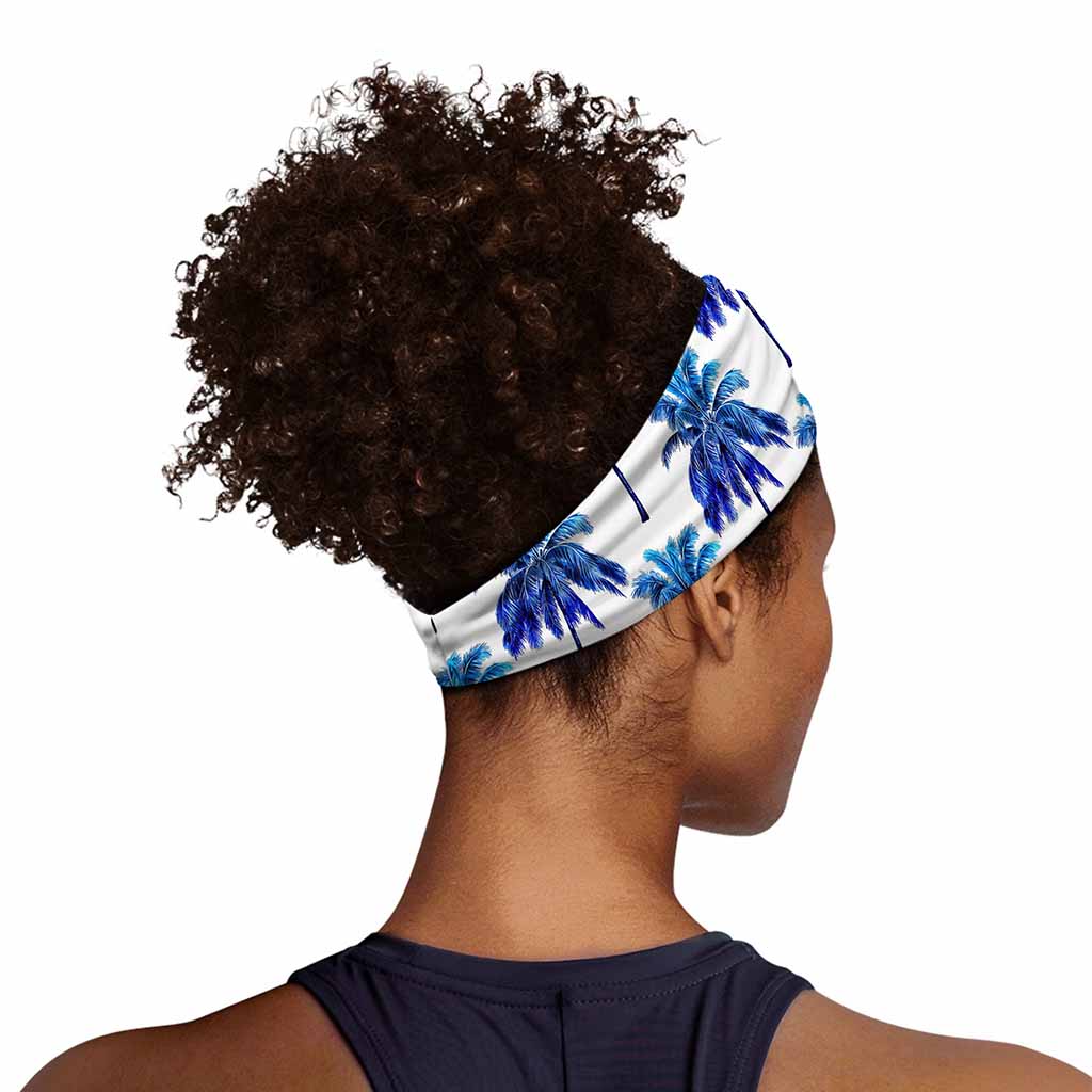 Blue Palm Tree Pattern Print Sports Headband