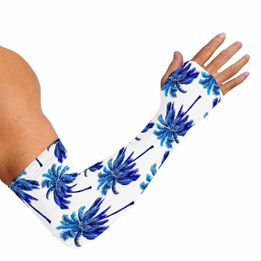 Blue Palm Tree Pattern Print Sun Protection Arm Sleeves