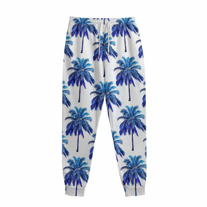Blue Palm Tree Pattern Print Sweatpants