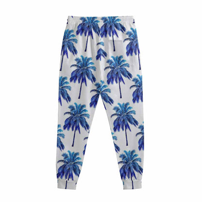 Blue Palm Tree Pattern Print Sweatpants