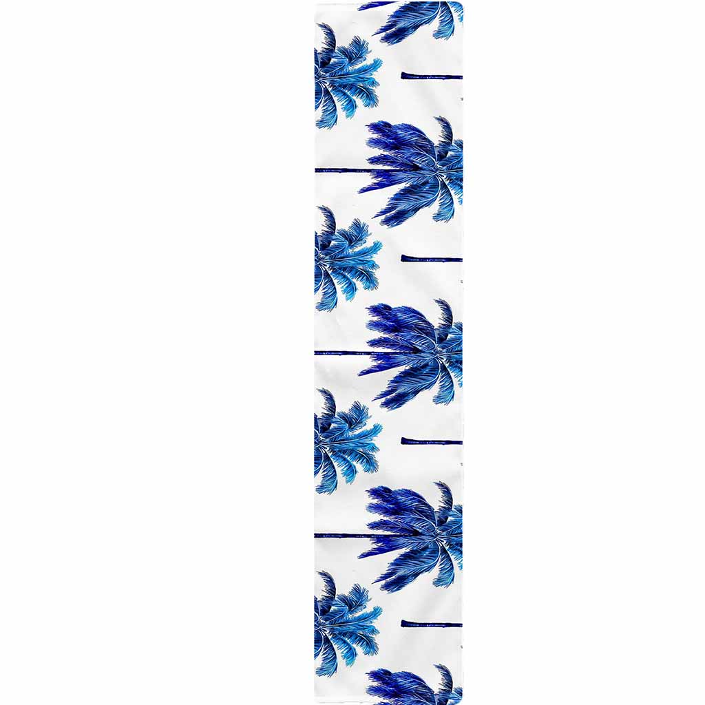 Blue Palm Tree Pattern Print Table Runner
